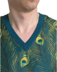 Dolce & Gabbana Silk V-Neck Peacock Feather Sweater