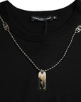 Dolce & Gabbana Elegant Black Cotton Crewneck Tee with Dog Tag Detail