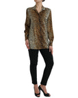 Dolce & Gabbana Elegant Brown Animal Print Silk Blouse