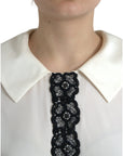 Dolce & Gabbana Elegant Off-White Lace-Trim Silk Blouse