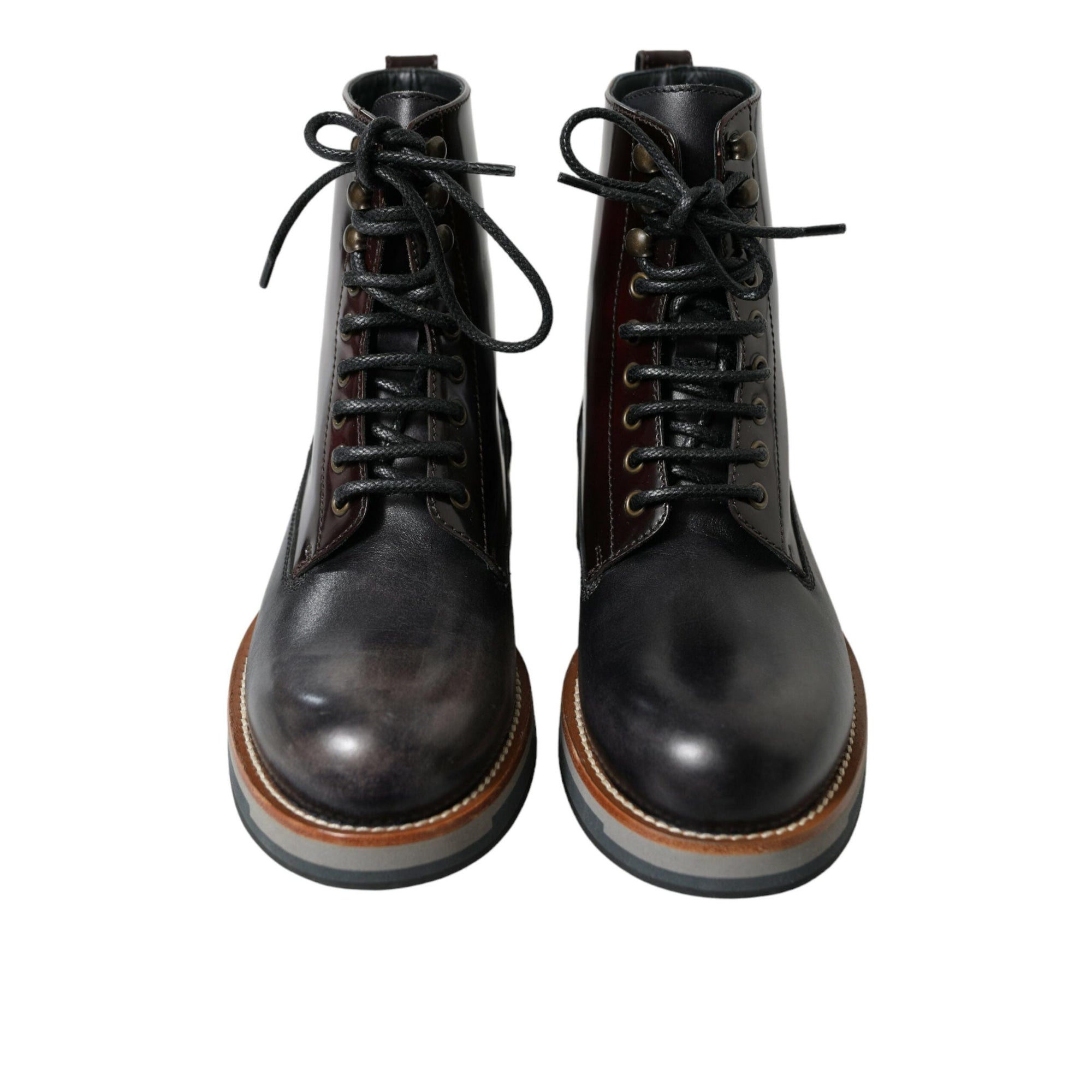 Dolce & Gabbana Chic Bi-Color Leather Mid Calf Boots