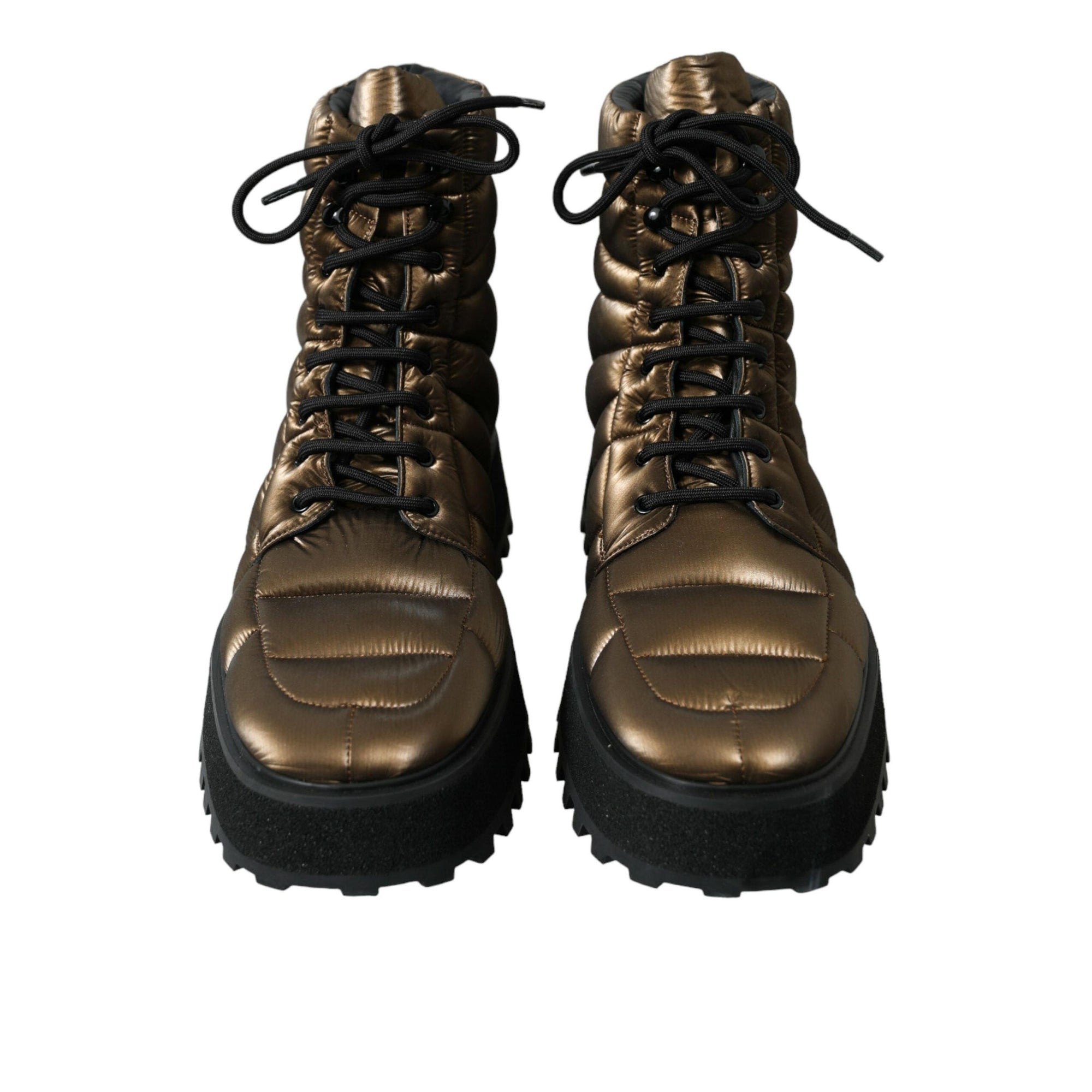 Dolce & Gabbana Bronze Plateau Padded Boots with DG Logo Plate