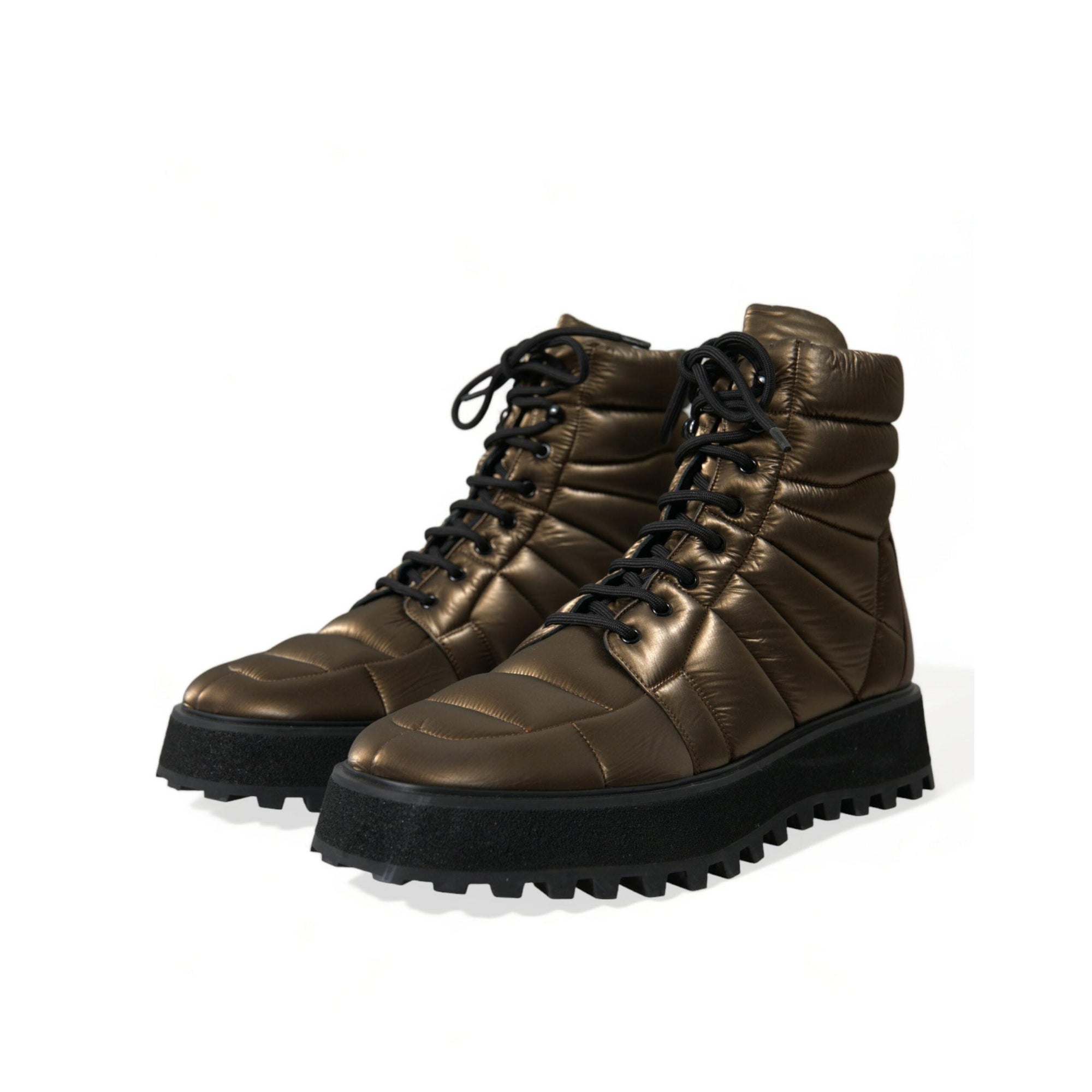 Dolce & Gabbana Bronze Plateau Padded Boots with DG Logo Plate