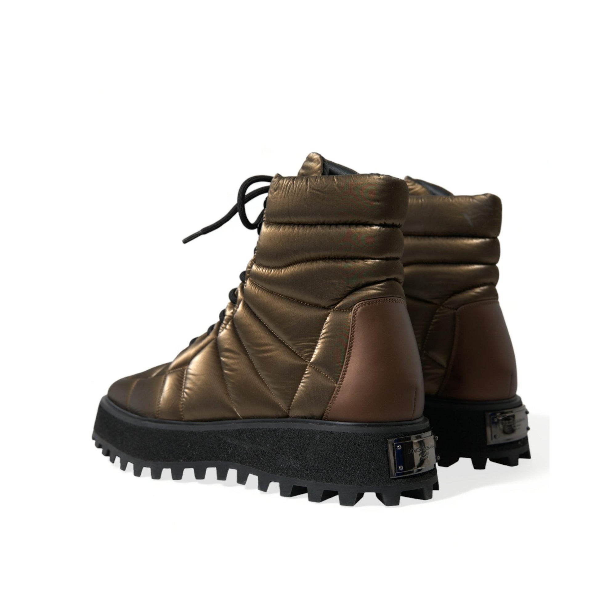 Dolce & Gabbana Bronze Plateau Padded Boots with DG Logo Plate