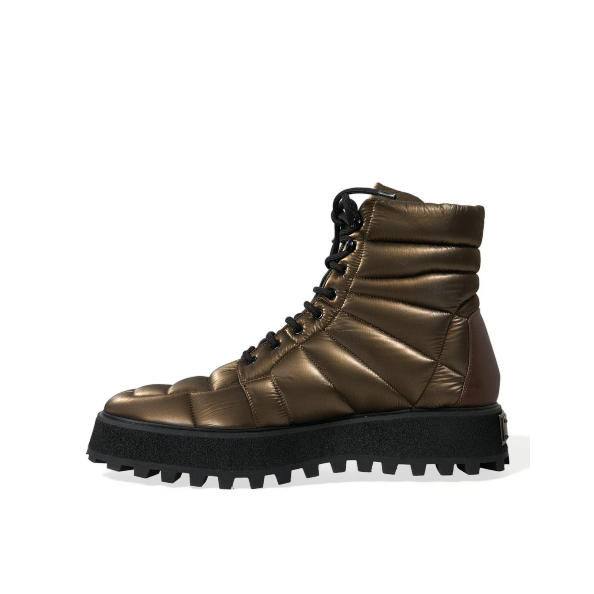 Dolce & Gabbana Bronze Plateau Padded Boots with DG Logo Plate