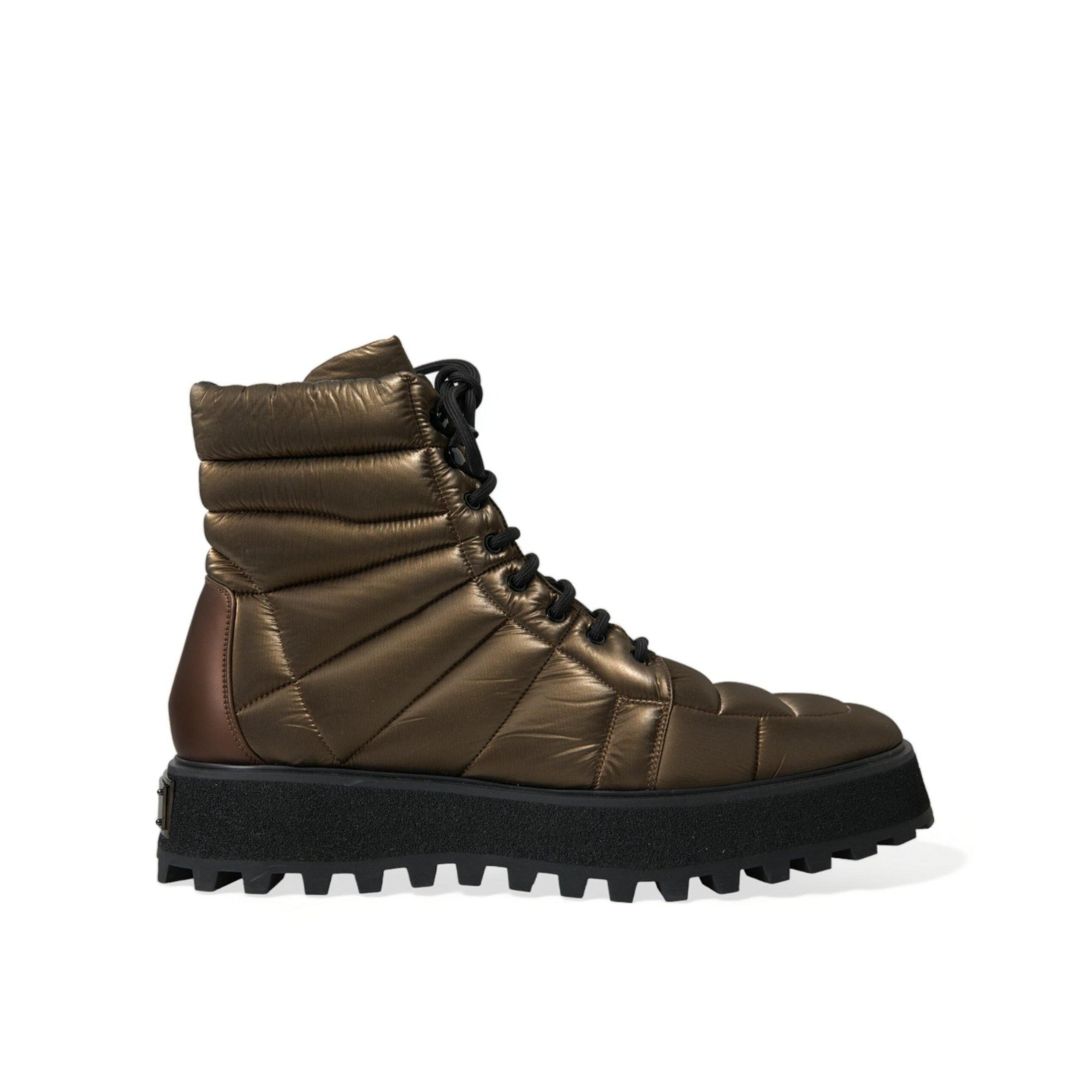 Dolce & Gabbana Bronze Plateau Padded Boots with DG Logo Plate