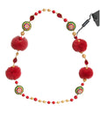 Dolce & Gabbana Gold Brass Red Fur Crystal Carretto Chain Necklace