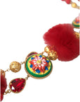 Dolce & Gabbana Gold Brass Red Fur Crystal Carretto Chain Necklace
