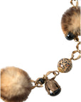 Dolce & Gabbana Gold Brass Leopard Fur Pearl Collier Chain Belt