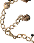 Dolce & Gabbana Gold Brass Leopard Fur Pearl Collier Chain Belt
