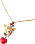 Dolce & Gabbana Gold Brass Chain Dog Heart Pendant Charm Necklace