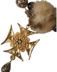 Dolce & Gabbana Gold Black Crystals Lapin Fur Filigree Chocker Necklace