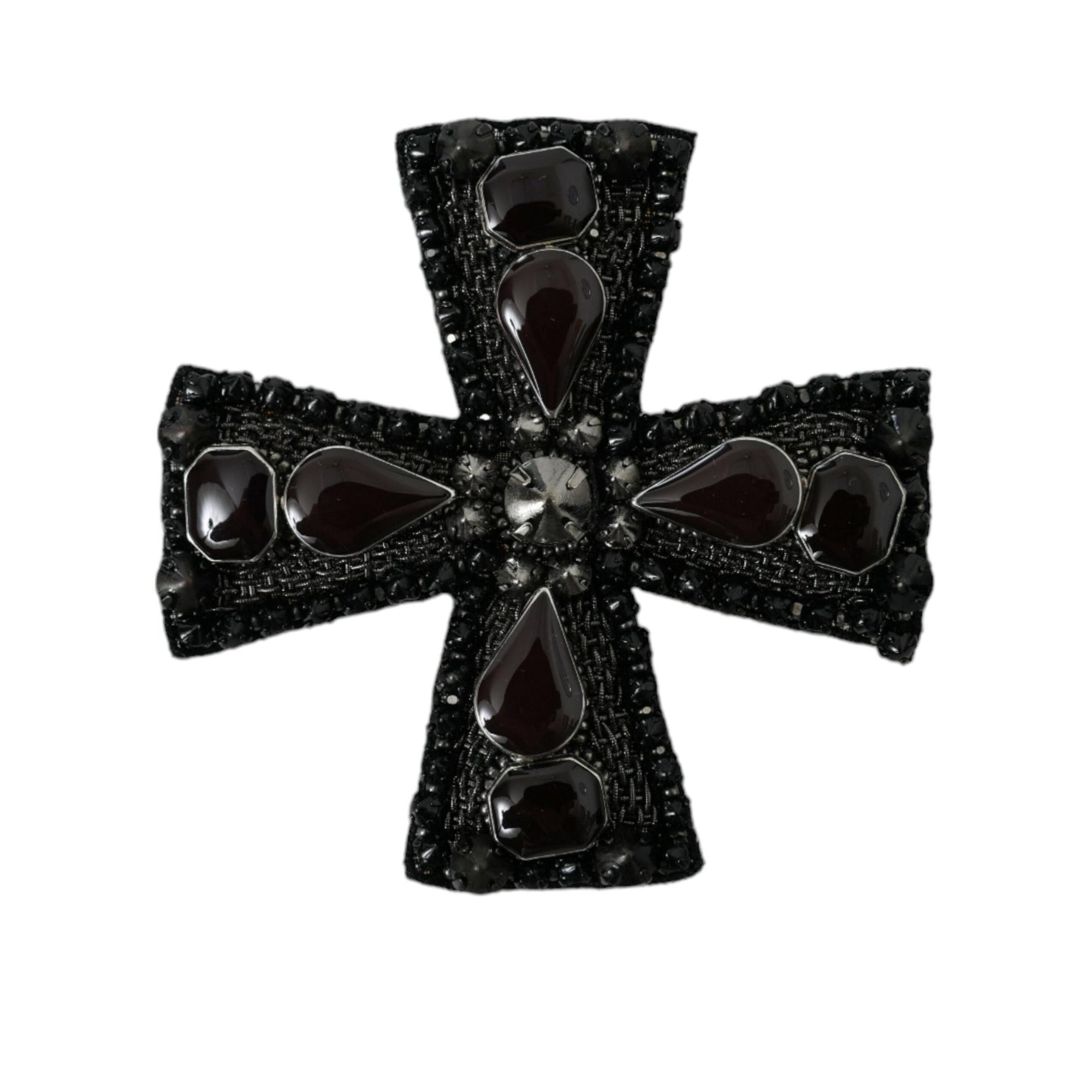 Dolce & Gabbana Black Crystals Embellished Cross Pin Brooch