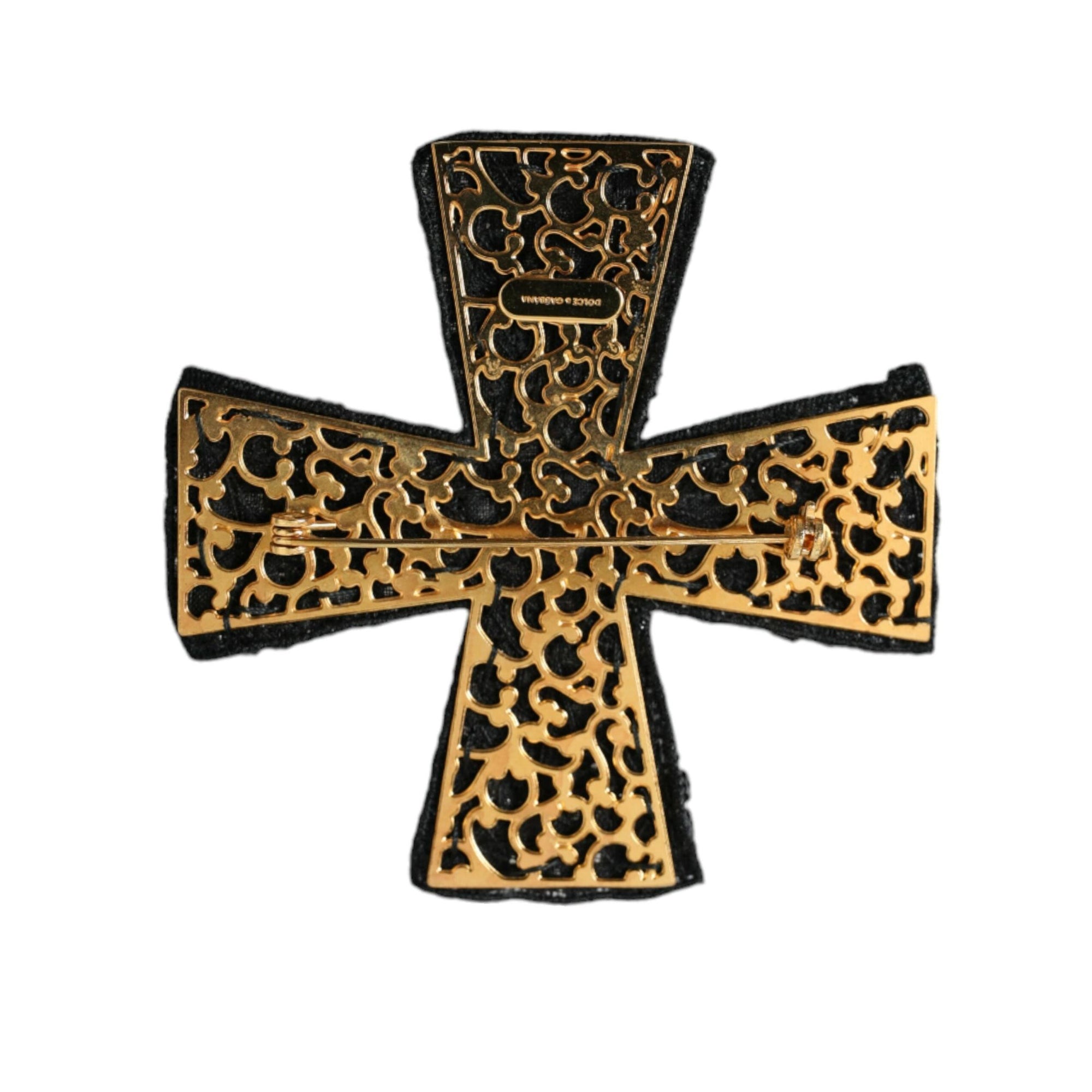Dolce & Gabbana Black Crystals Embellished Cross Pin Brooch