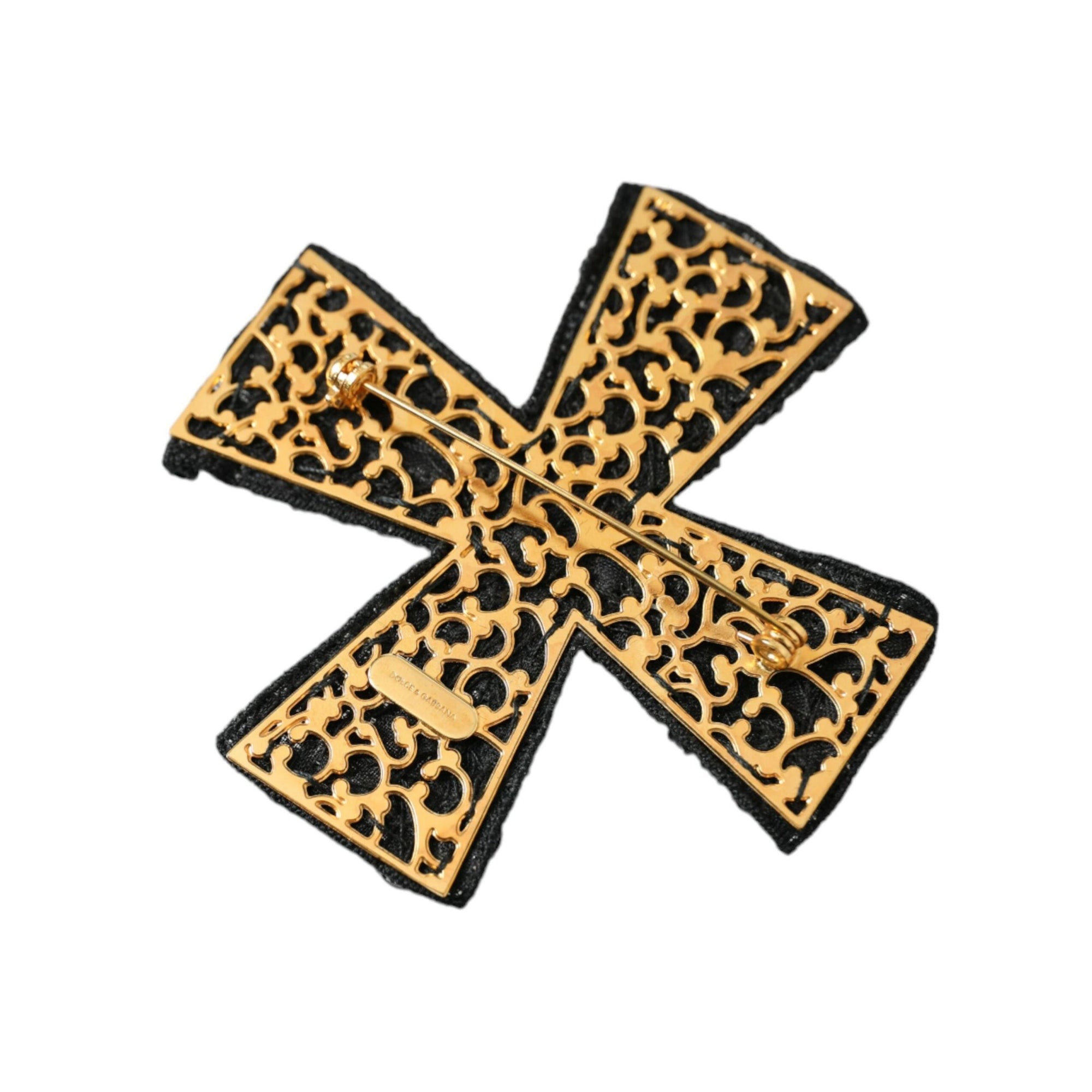 Dolce & Gabbana Black Crystals Embellished Cross Pin Brooch