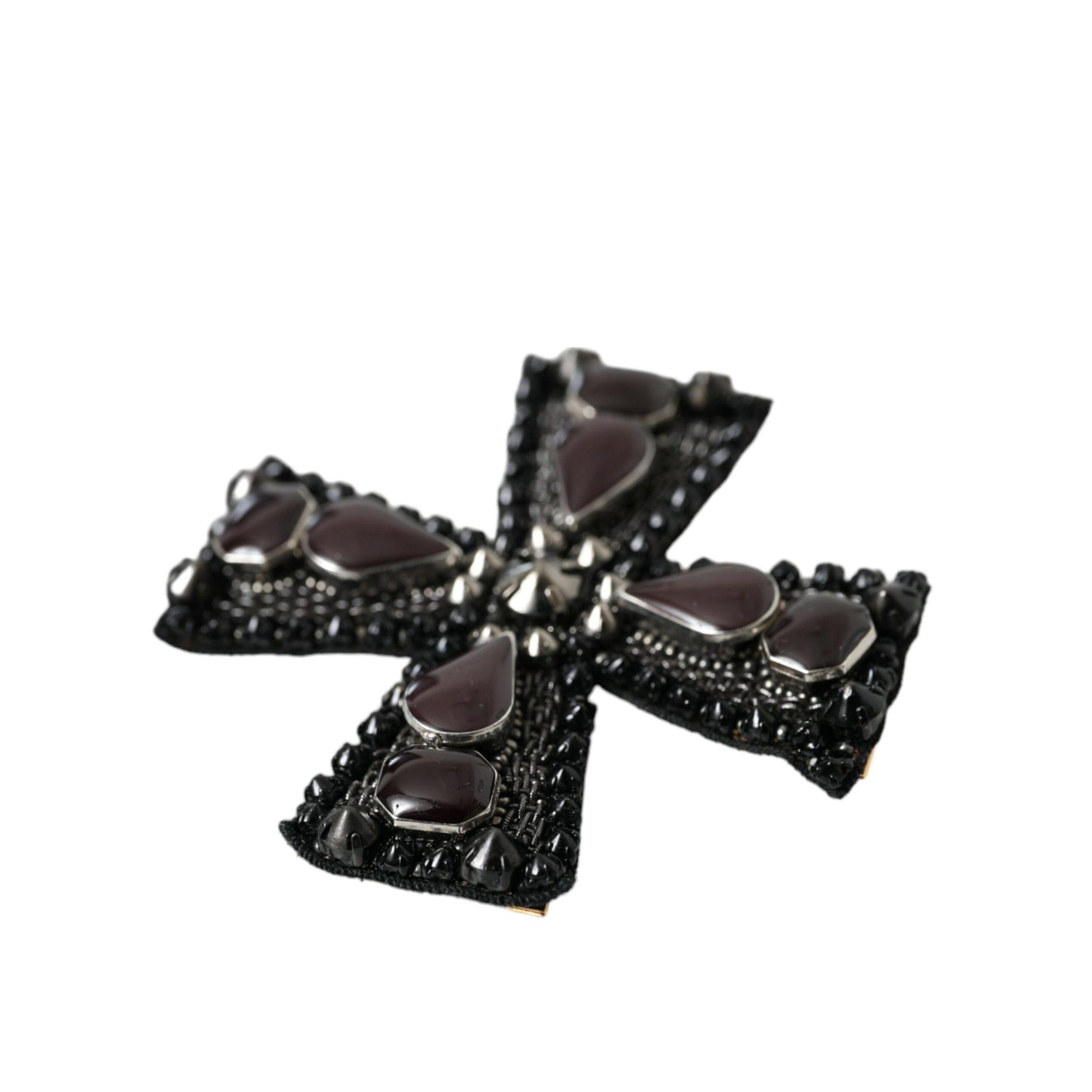 Dolce & Gabbana Black Crystals Embellished Cross Pin Brooch