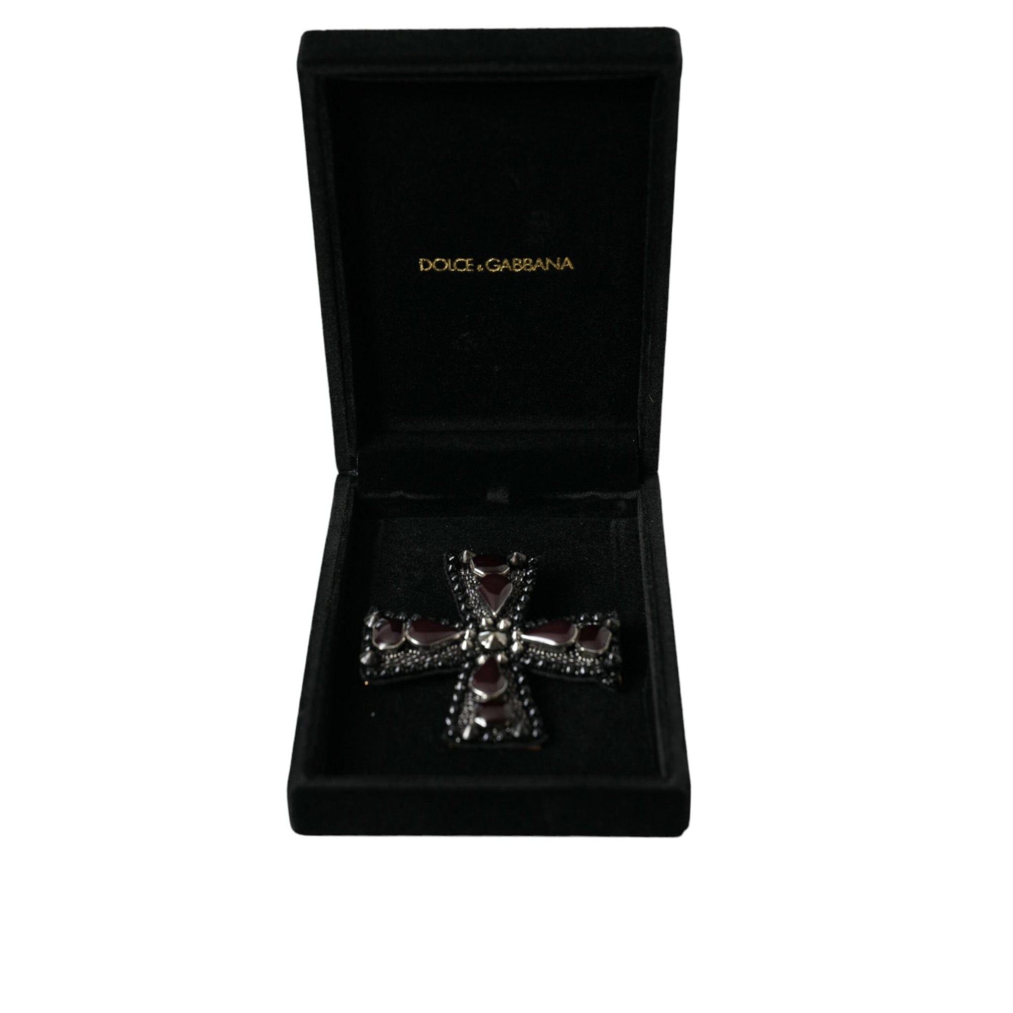 Dolce & Gabbana Black Crystals Embellished Cross Pin Brooch