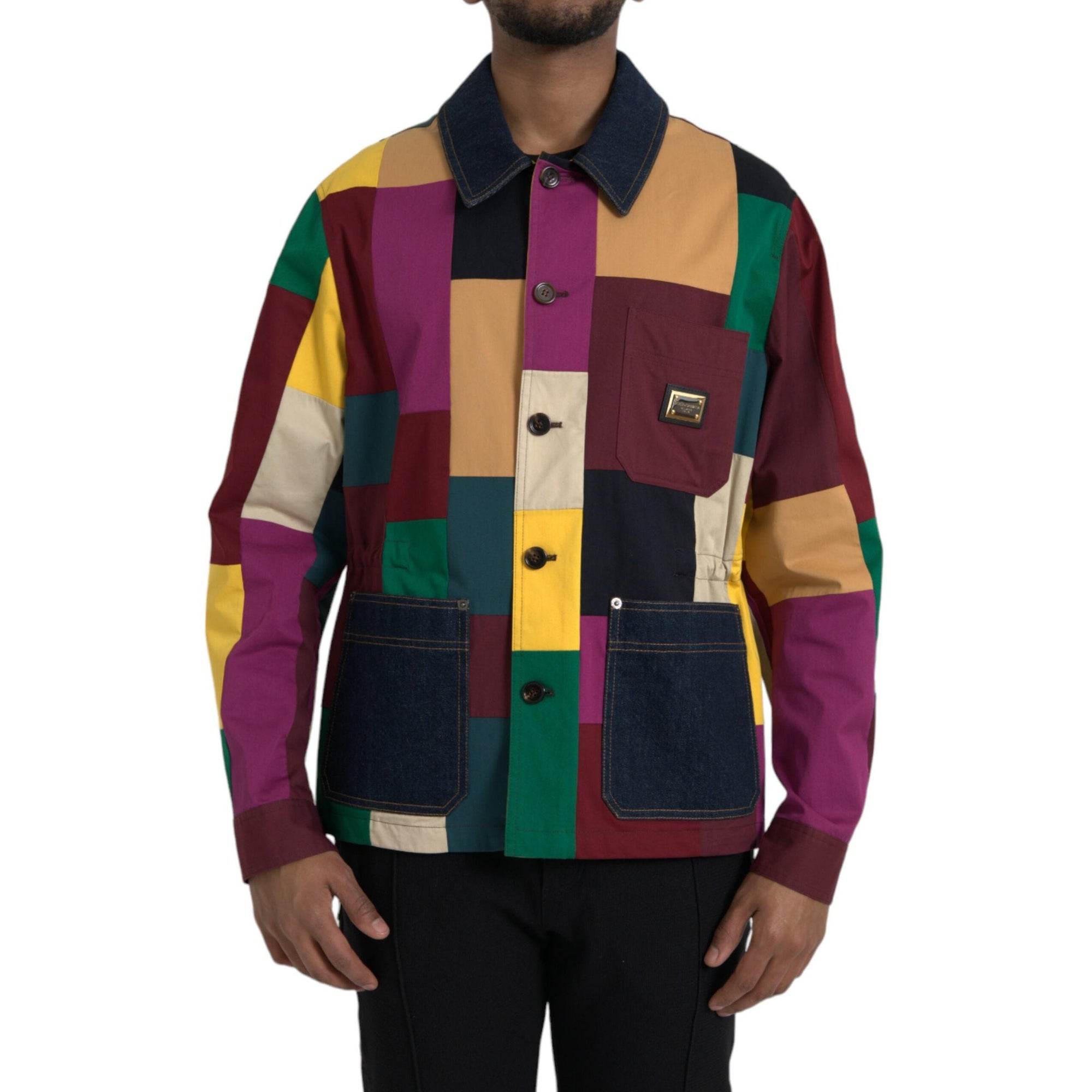 Dolce & Gabbana Multicolor Patchwork Cotton Collared Jacket
