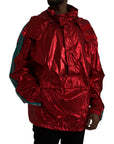 Dolce & Gabbana Red Nylon Hooded Pullover Sweatshirt Jacket