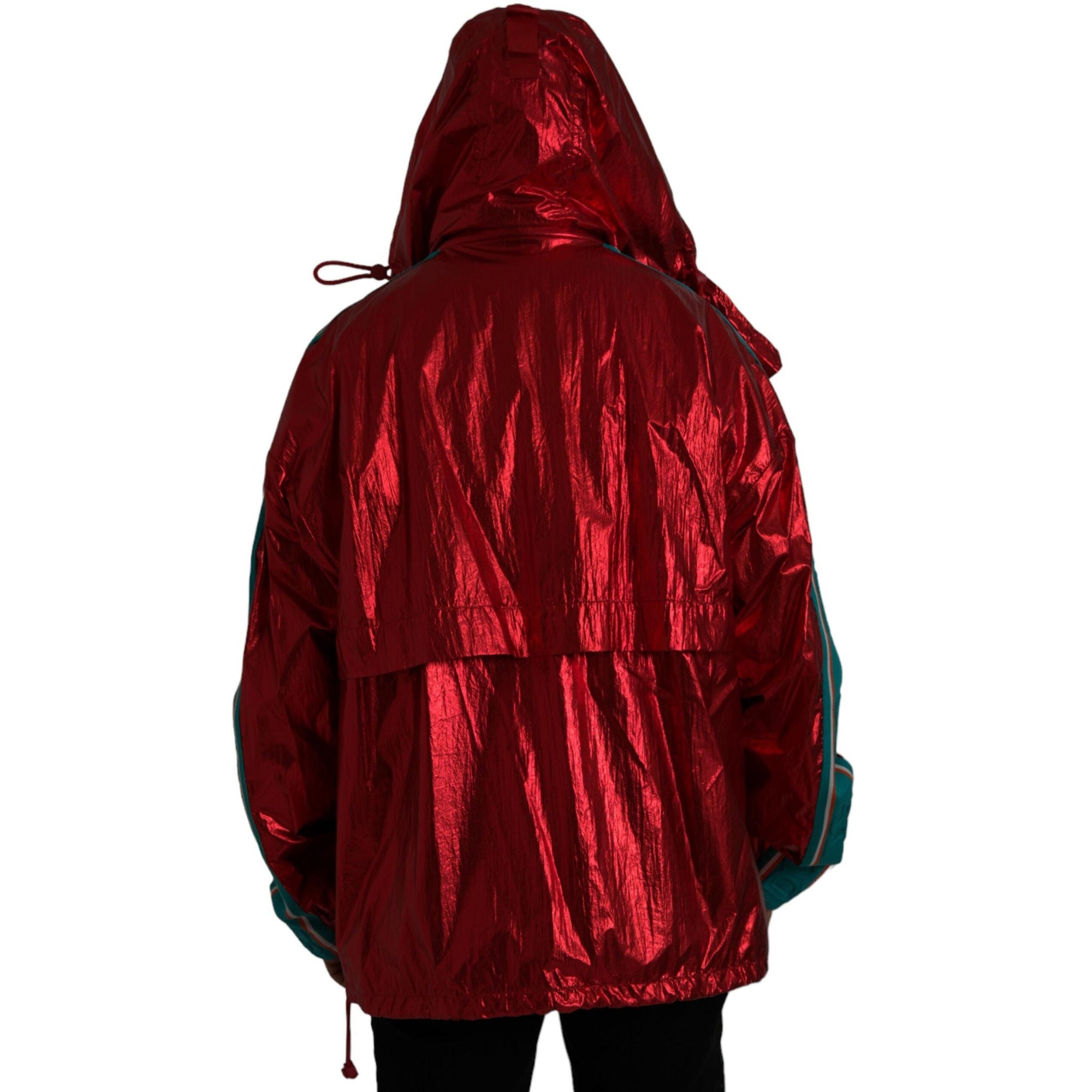 Dolce & Gabbana Red Nylon Hooded Pullover Sweatshirt Jacket