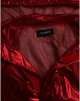 Dolce & Gabbana Red Nylon Hooded Pullover Sweatshirt Jacket
