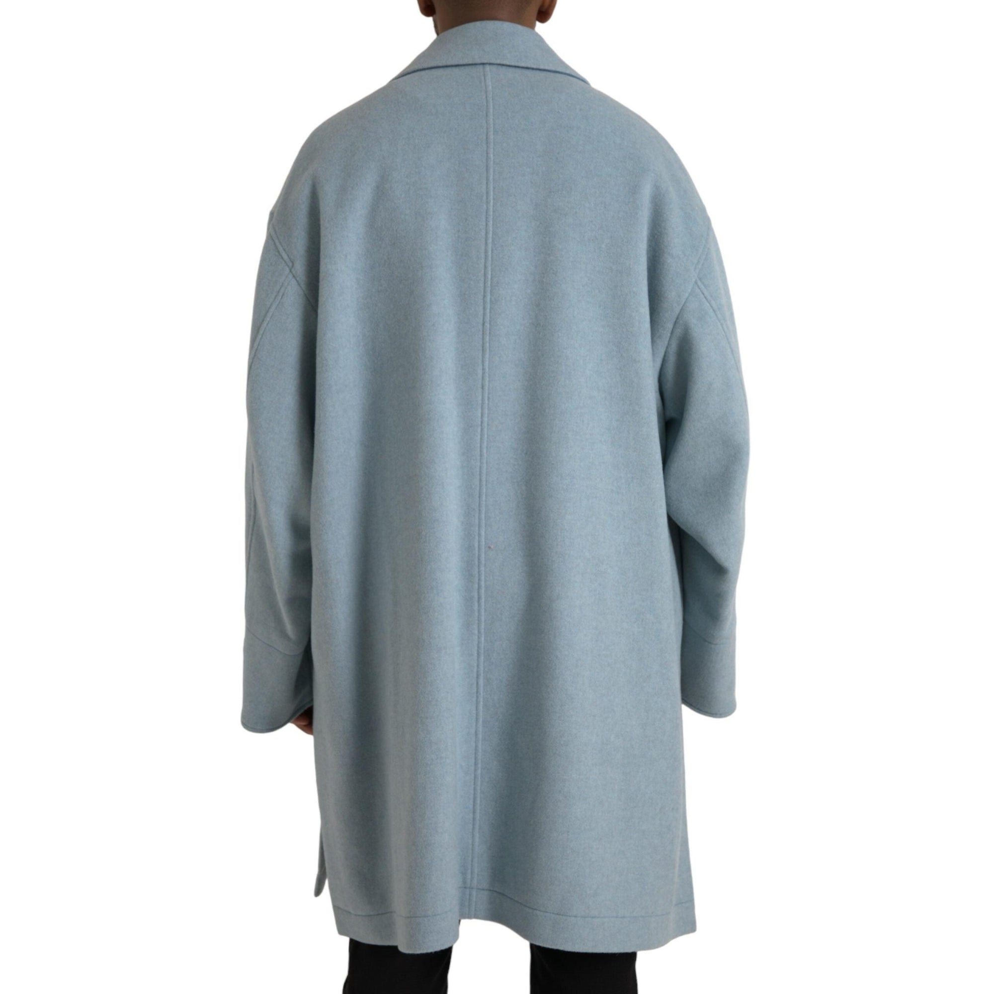 Dolce & Gabbana Light Blue Wool Button Trench Coat Jacket