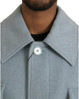 Dolce & Gabbana Light Blue Wool Button Trench Coat Jacket