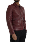 Dolce & Gabbana Maroon Exotic Leather Zip Biker Coat Jacket