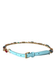 Dolce & Gabbana Light Blue Leather Crystal Chain Waist Belt