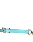Dolce & Gabbana Light Blue Leather Crystal Chain Waist Belt