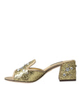 Dolce & Gabbana Gold Sequin Leather Heels Sandals Shoes