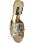 Dolce & Gabbana Gold Sequin Leather Heels Sandals Shoes
