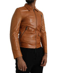 Dolce & Gabbana Brown Lamb Leather Full Zip Blouson Jacket