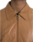Dolce & Gabbana Brown Lamb Leather Full Zip Blouson Jacket