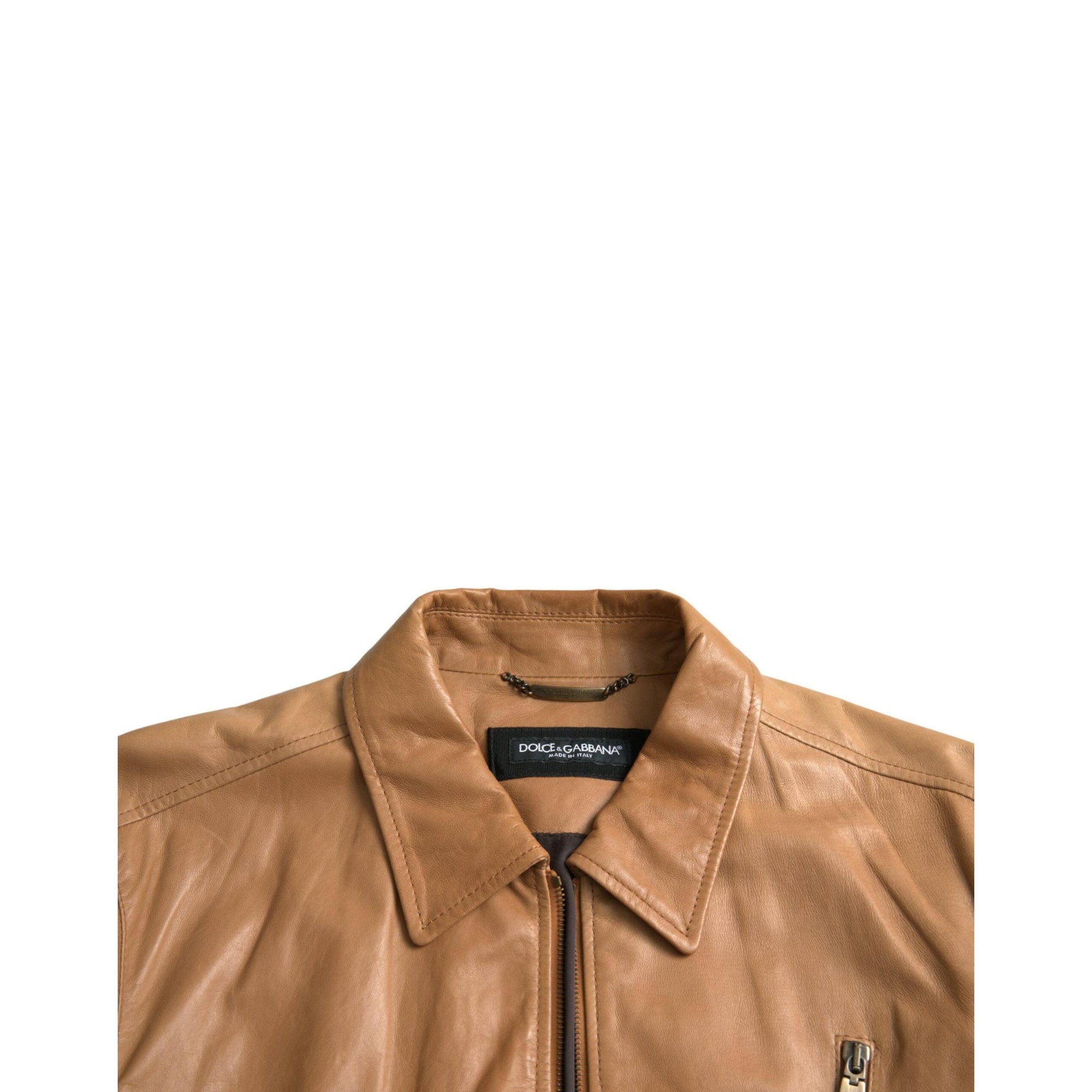 Dolce & Gabbana Brown Lamb Leather Full Zip Blouson Jacket