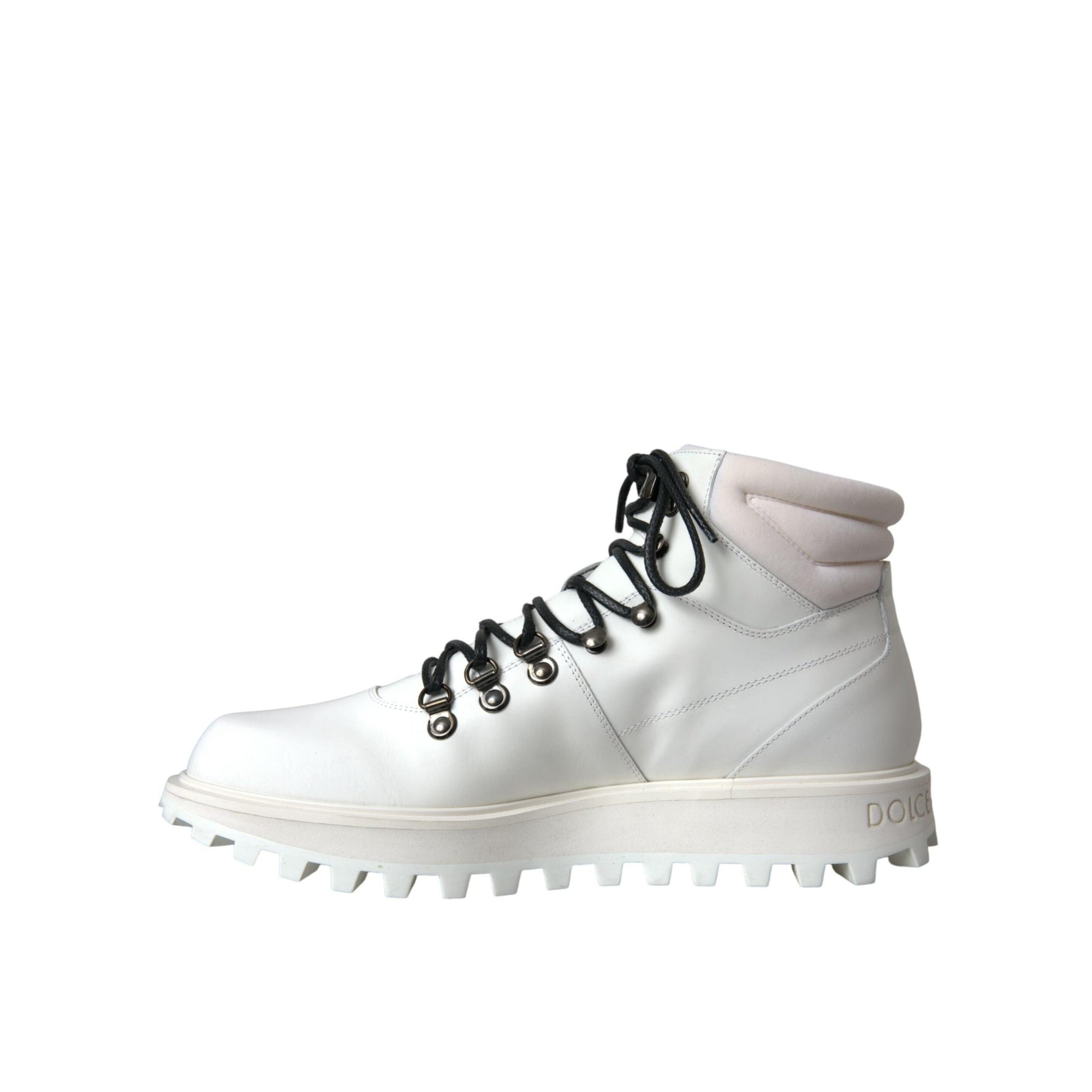 Dolce & Gabbana White Vulcano Trekking Men Ankle Boots Shoes