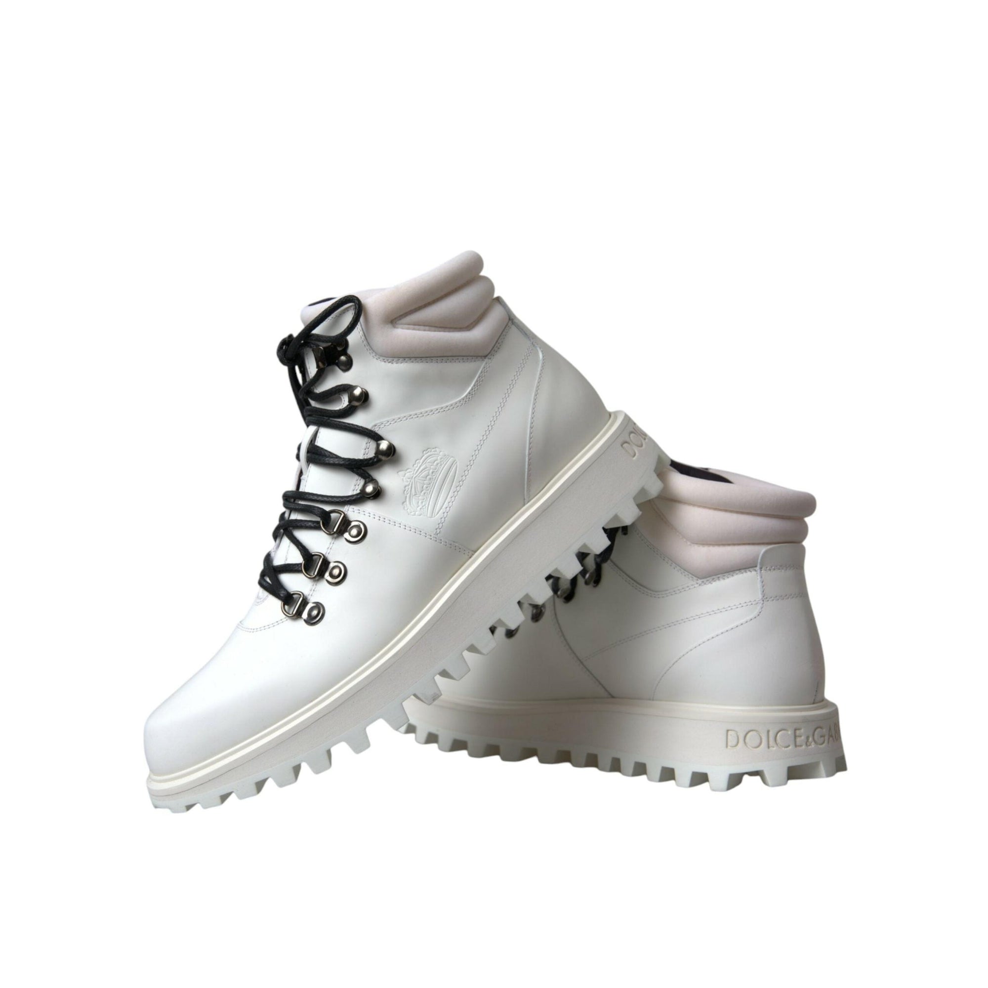 Dolce & Gabbana White Vulcano Trekking Men Ankle Boots Shoes