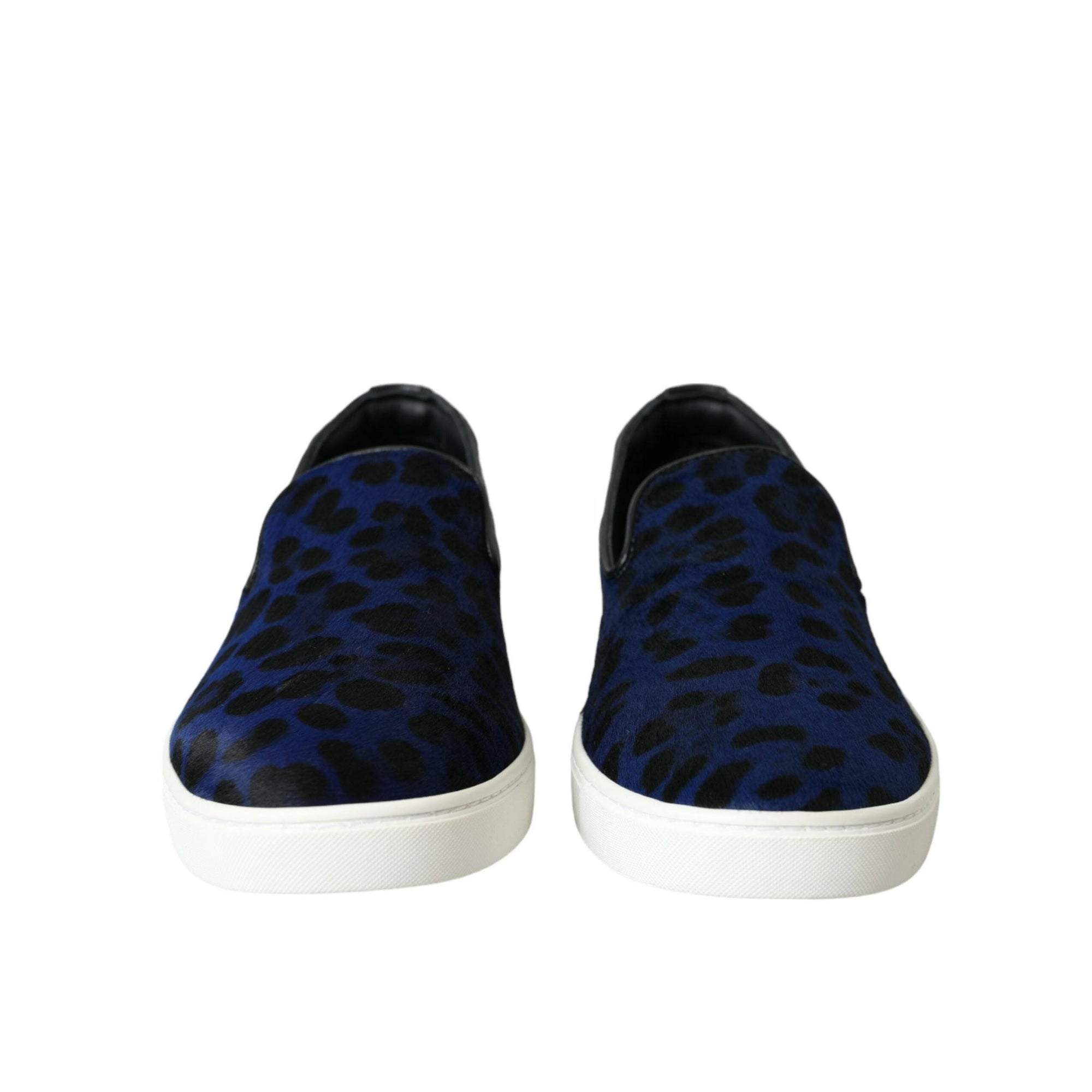 Dolce & Gabbana Blue Calfskin Hair Leopard Sneakers Shoes