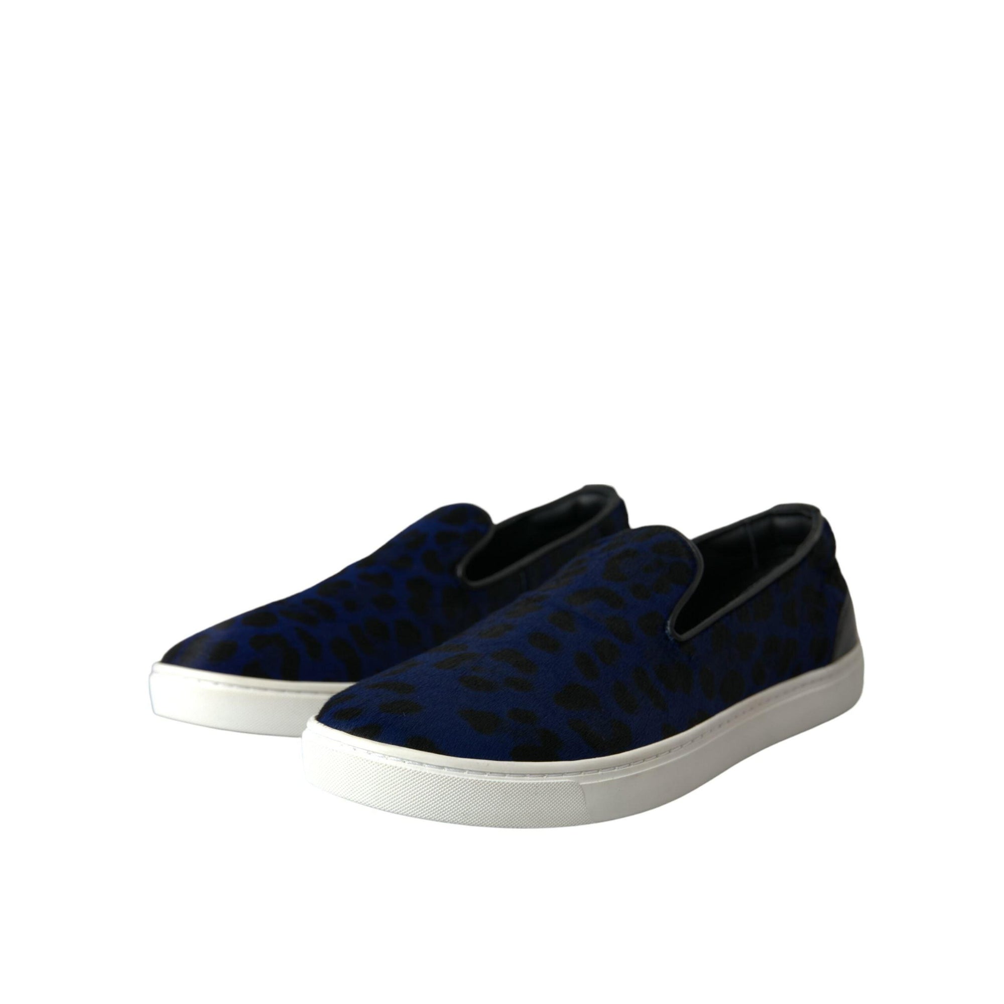 Dolce & Gabbana Blue Calfskin Hair Leopard Sneakers Shoes