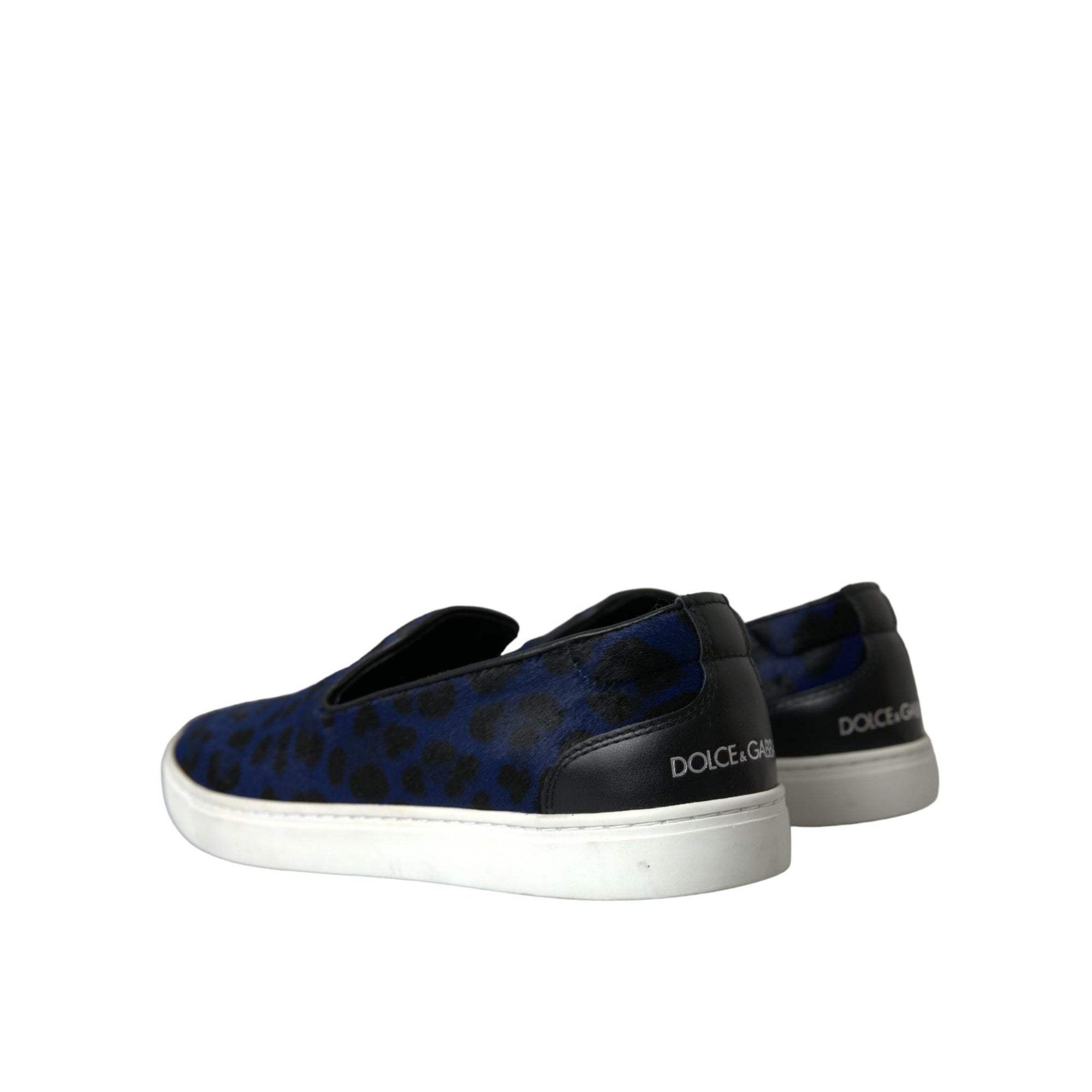 Dolce & Gabbana Blue Calfskin Hair Leopard Sneakers Shoes