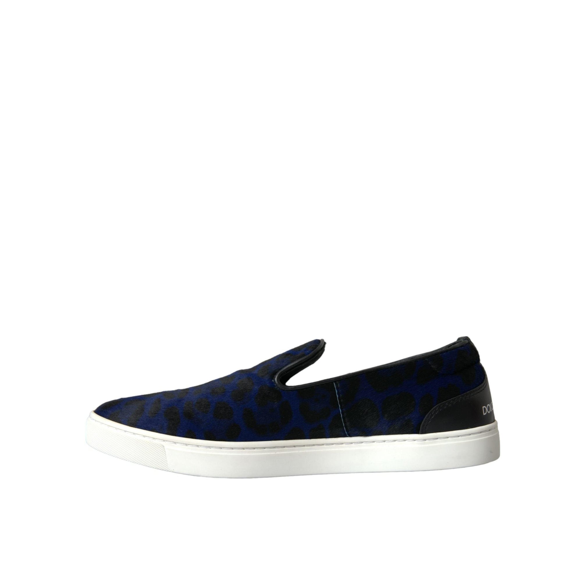 Dolce & Gabbana Blue Calfskin Hair Leopard Sneakers Shoes