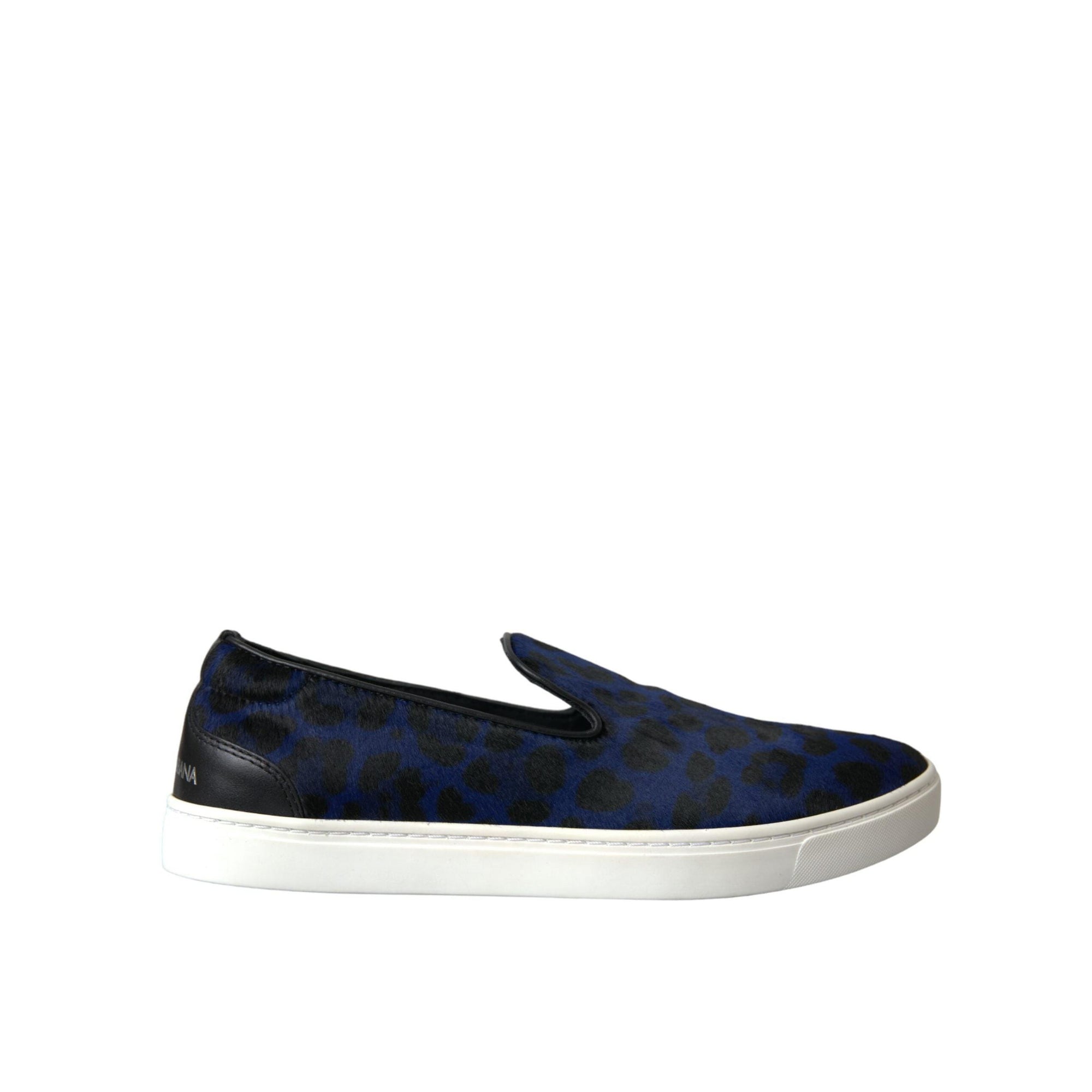 Dolce & Gabbana Blue Calfskin Hair Leopard Sneakers Shoes