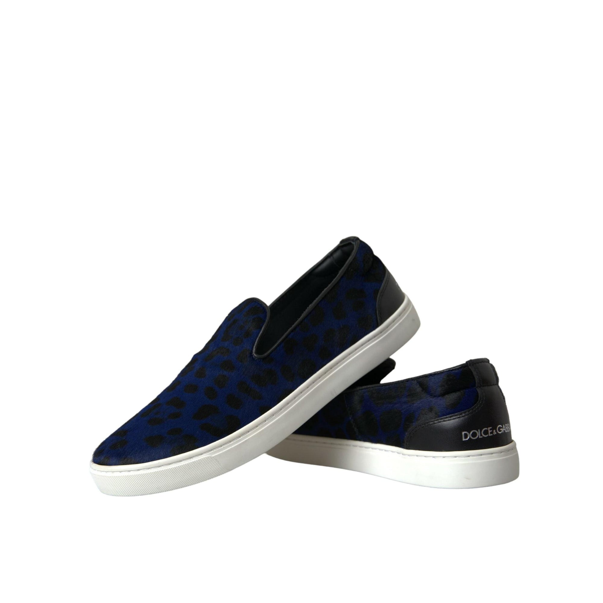Dolce & Gabbana Blue Calfskin Hair Leopard Sneakers Shoes