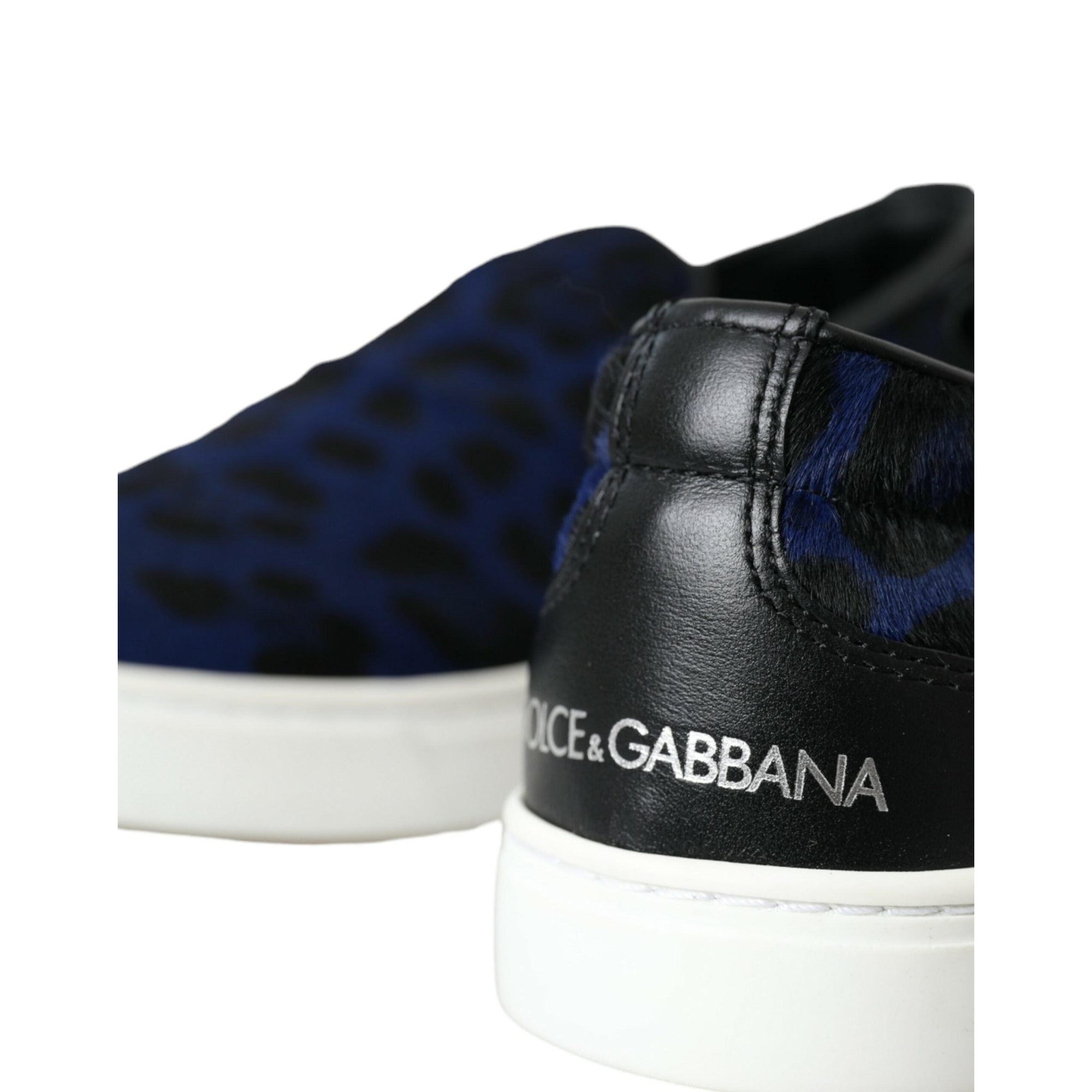 Dolce & Gabbana Blue Calfskin Hair Leopard Sneakers Shoes