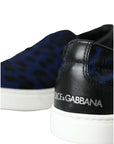 Dolce & Gabbana Blue Calfskin Hair Leopard Sneakers Shoes