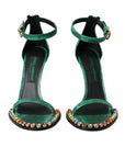 Dolce & Gabbana Green Exotic Leather Crystal Sandals Shoes