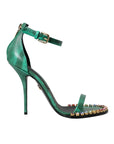 Dolce & Gabbana Green Exotic Leather Crystal Sandals Shoes