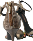 Dolce & Gabbana Brown Exotic Leather Crystal Sandals Shoes