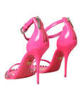 Dolce & Gabbana Pink Leather Crystal Heels Sandals Shoes