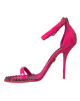 Dolce & Gabbana Pink Leather Crystal Heels Sandals Shoes
